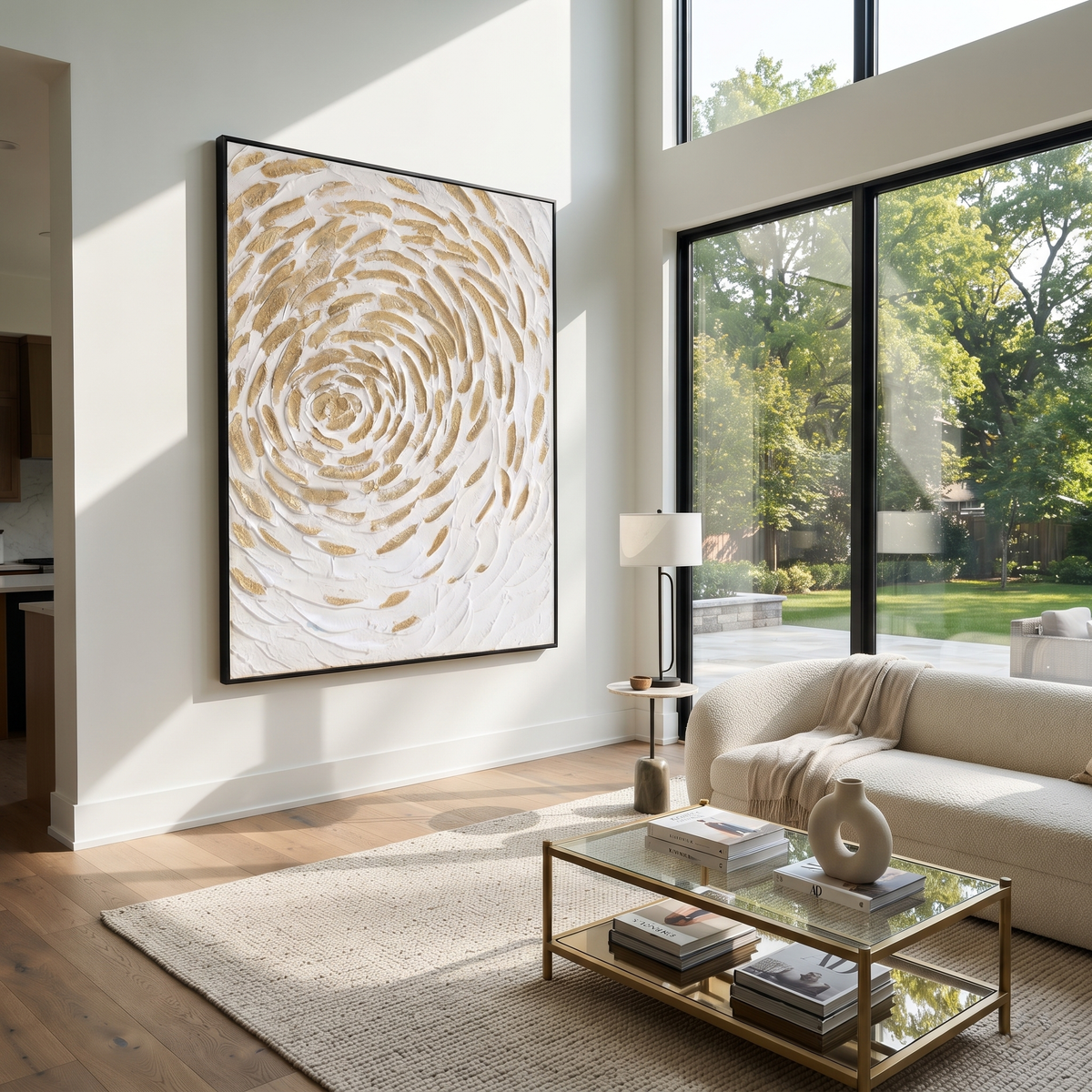 Ivory Slate Linen Tides Form - textured abstract painting shown in modern room setting 3
