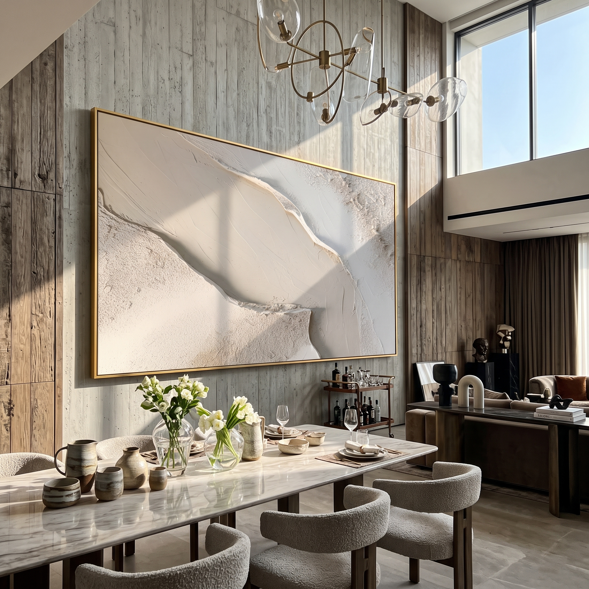 Sand Rift – Ivory & Beige Plaster Texture Painting | Minimalist Wabi-Sabi Panoramic Wall Art