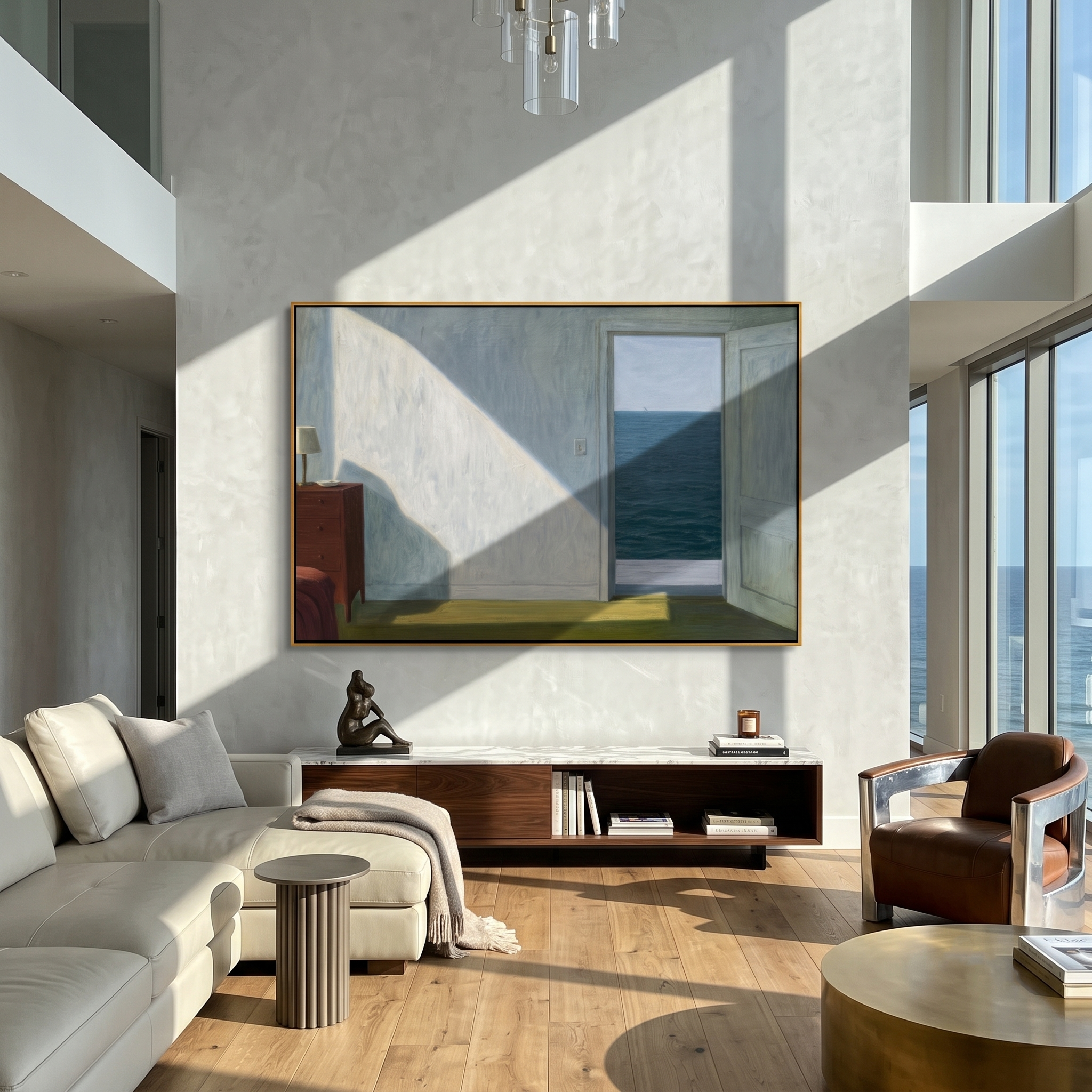 The Shore Beyond – Sunlit Coastal Interior Textured Painting | Contemporary Minimalist Living Room Art