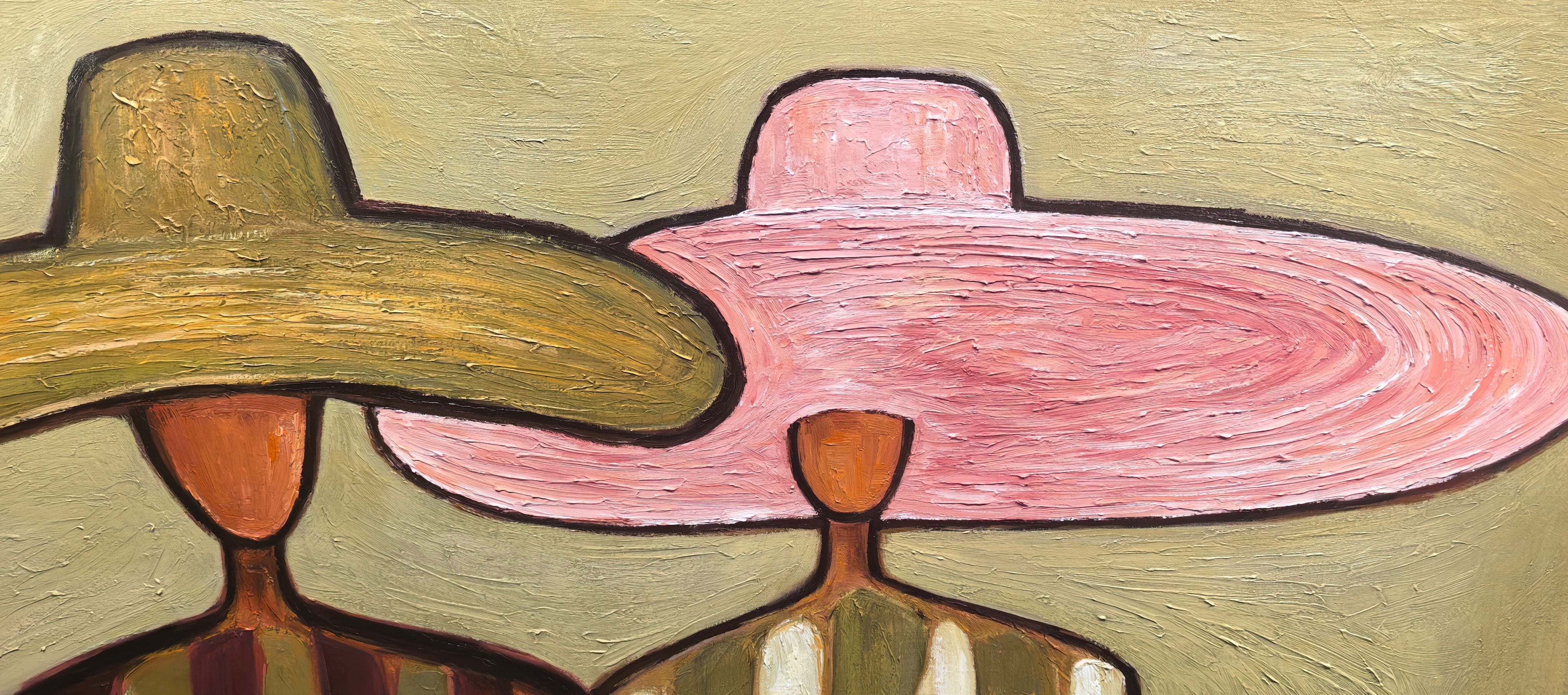 Sage & Rose – Vintage Americana Two Figures in Sombreros Painting | Colorful Folk Art Living Room Art