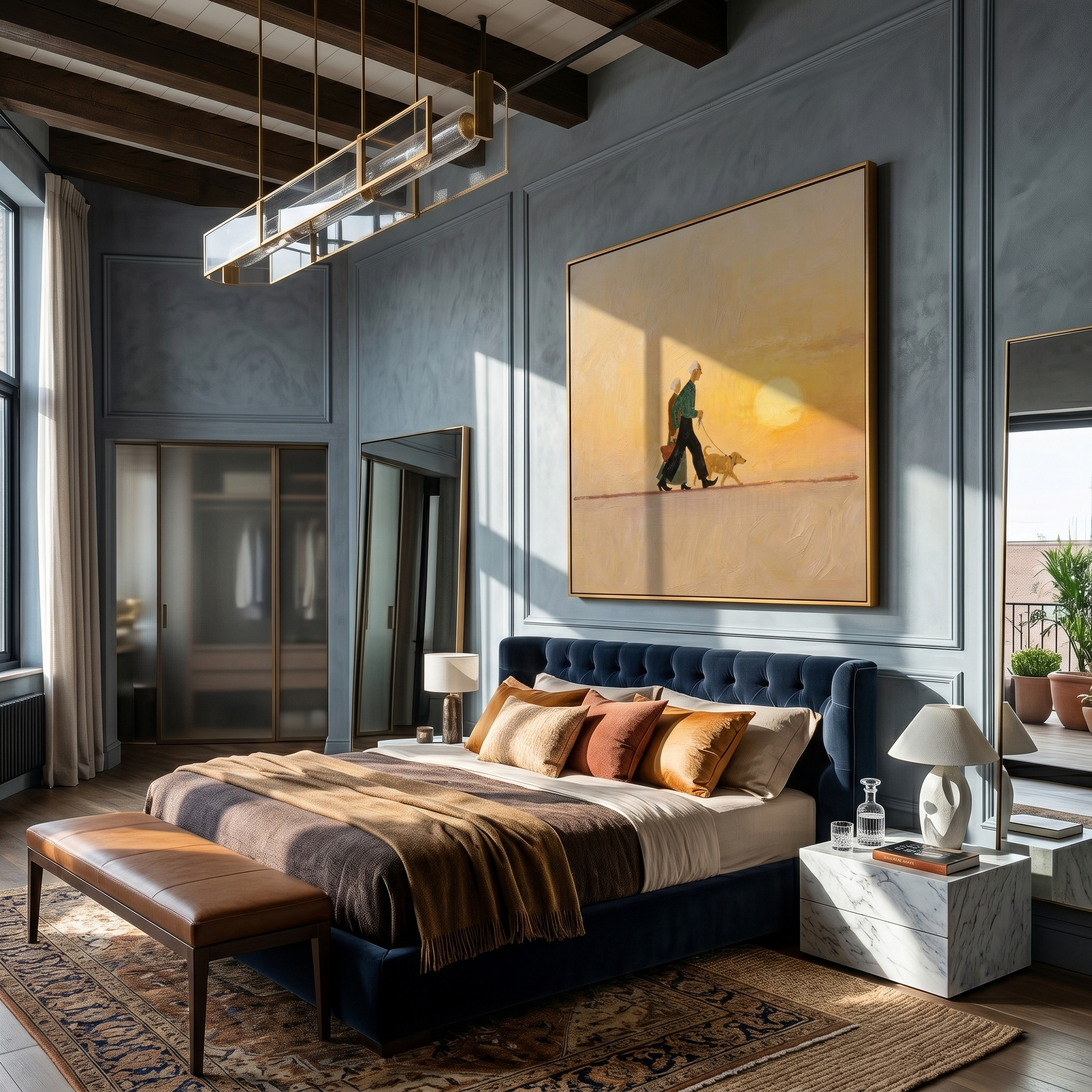 The Golden Hour Walk painting in a living room setting