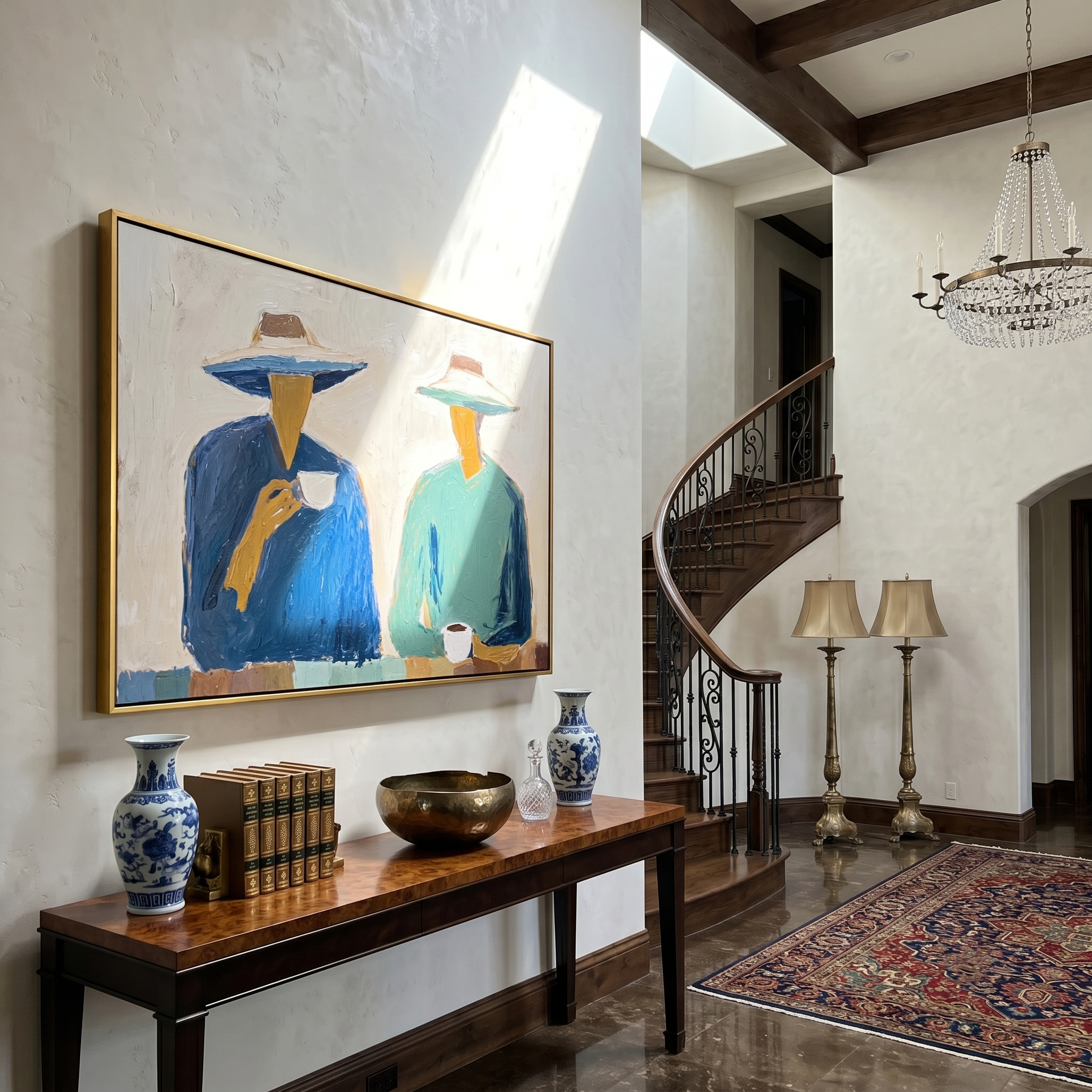 The Coffee Hour painting in a room setting