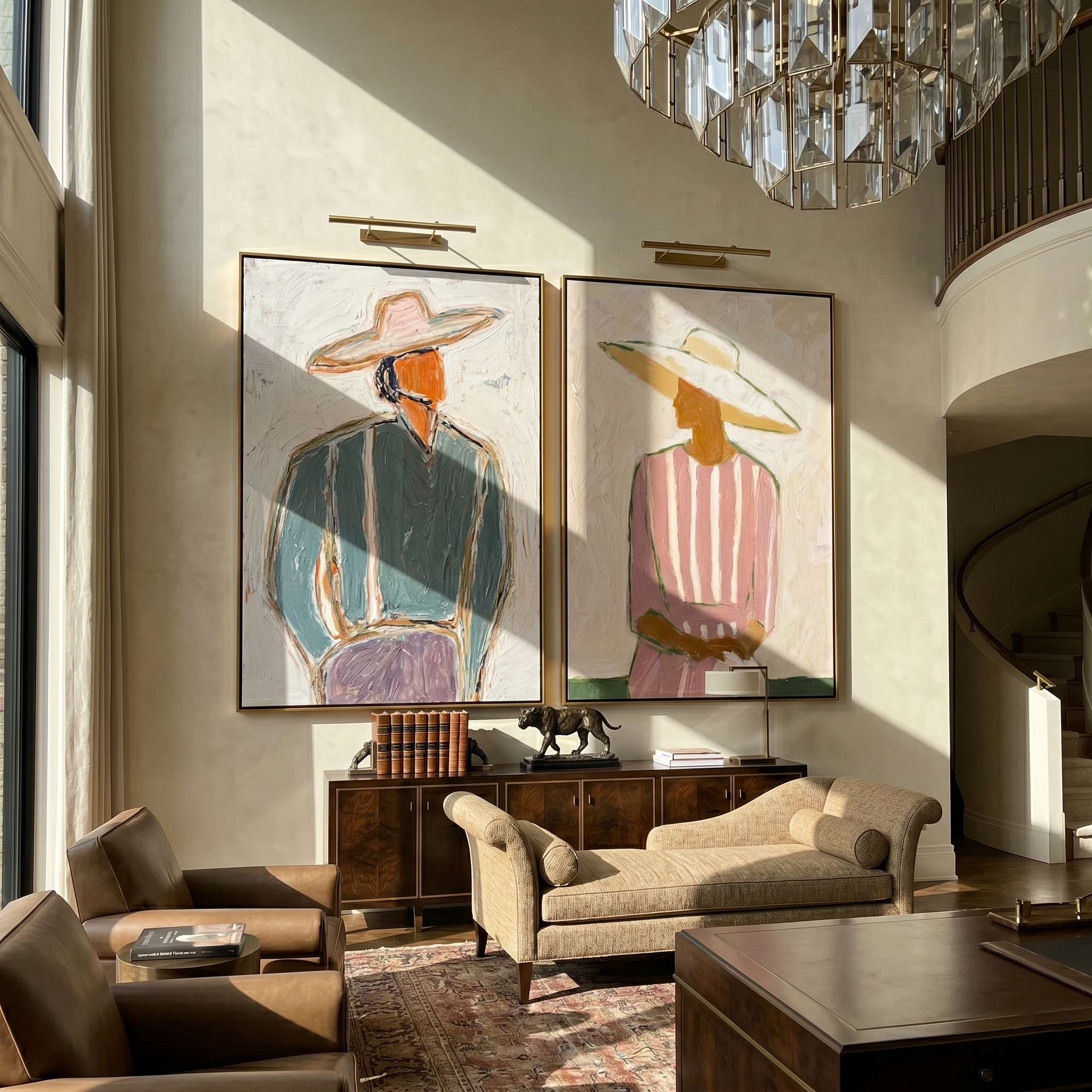 The Garden Party Diptych painting in a room setting