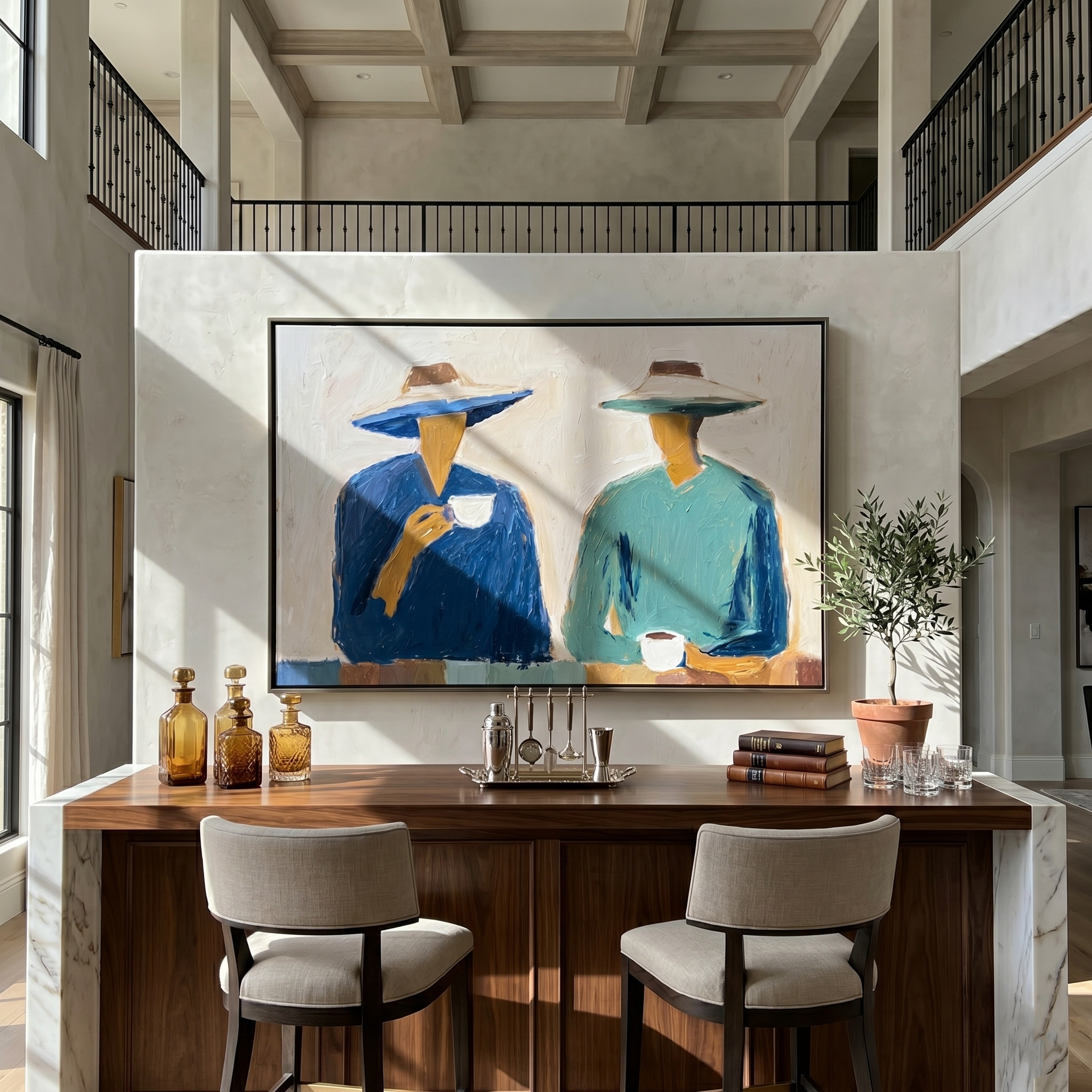 The Coffee Hour painting in a room setting