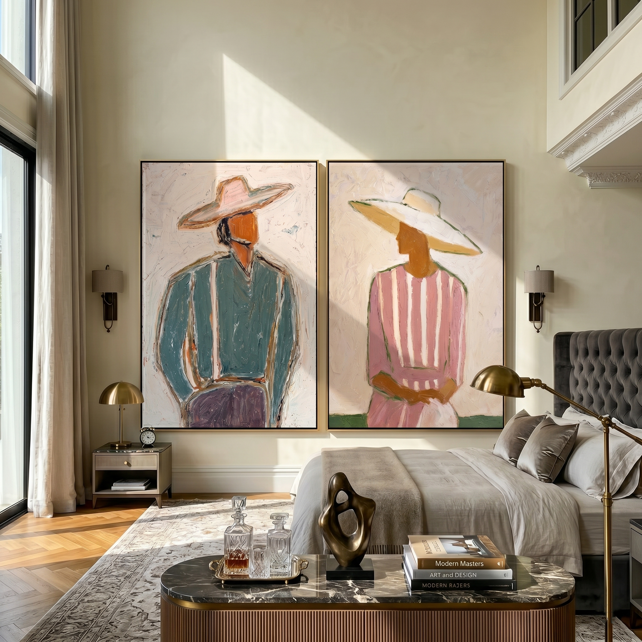 The Garden Party Diptych painting in a room setting