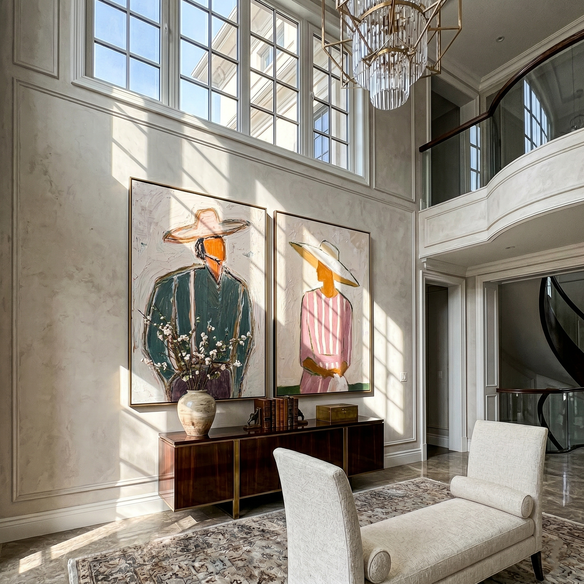 The Garden Party Diptych painting in a room setting