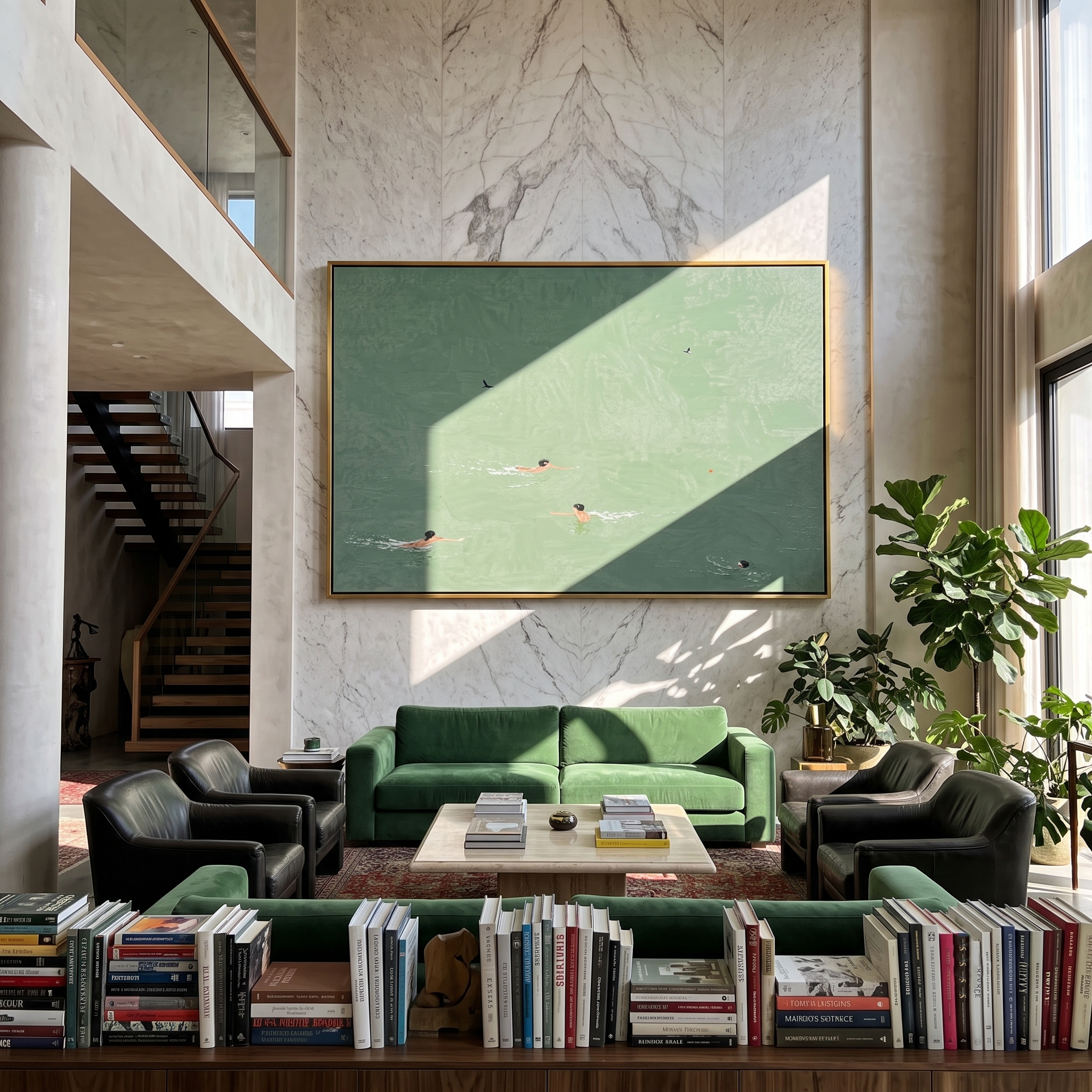 Lane Leader – Minimalist Swimming Pool Azure Sport Painting | Contemporary Square Living Room Art