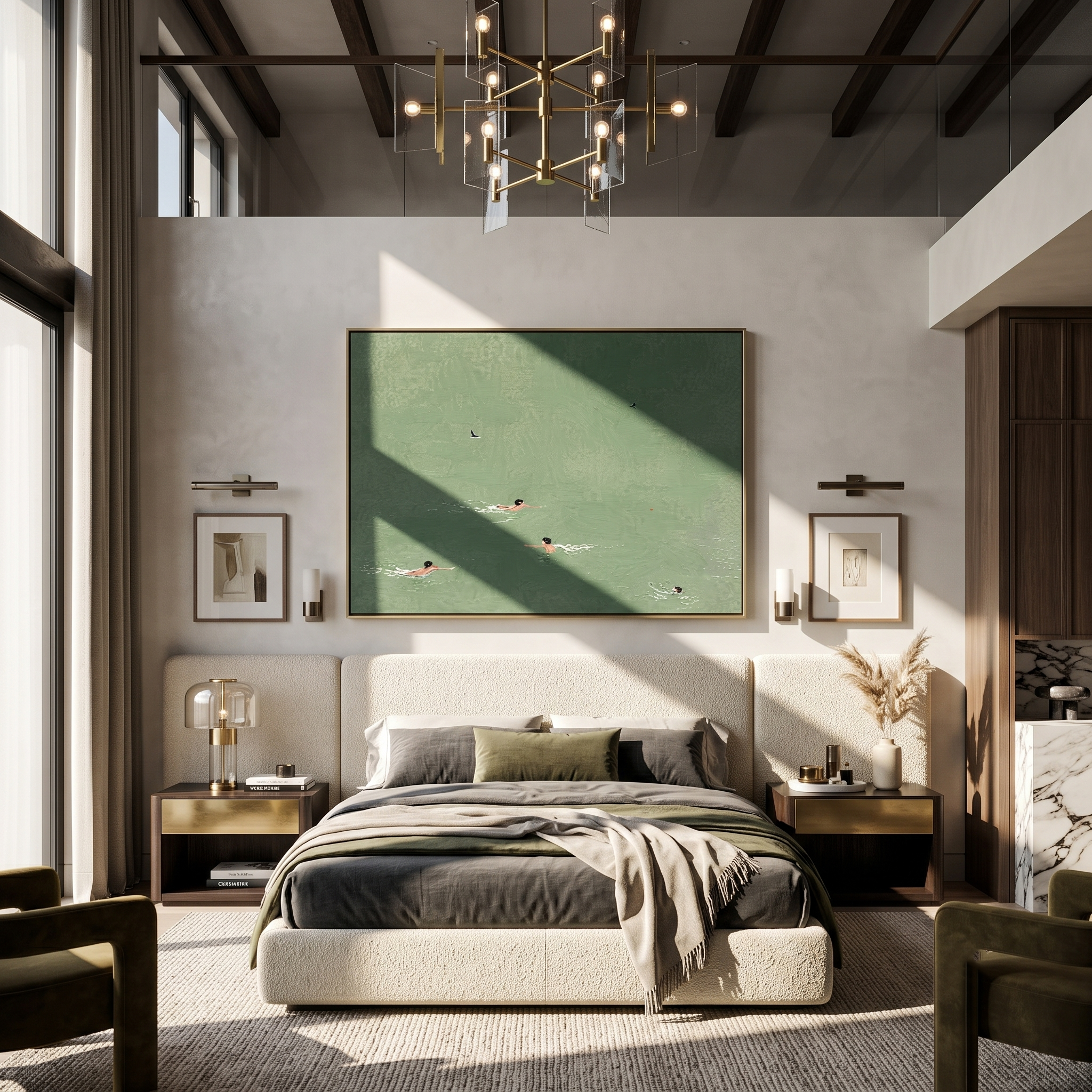 Lane Leader – Minimalist Swimming Pool Azure Sport Painting | Contemporary Square Living Room Art