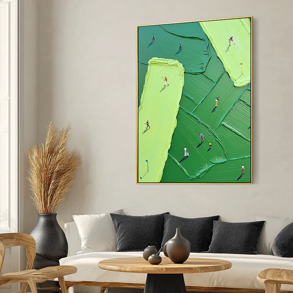 The Fairway – Modern Golf Course Abstract Relief Sport Painting | Contemporary Sport Home Office & Living Room Art