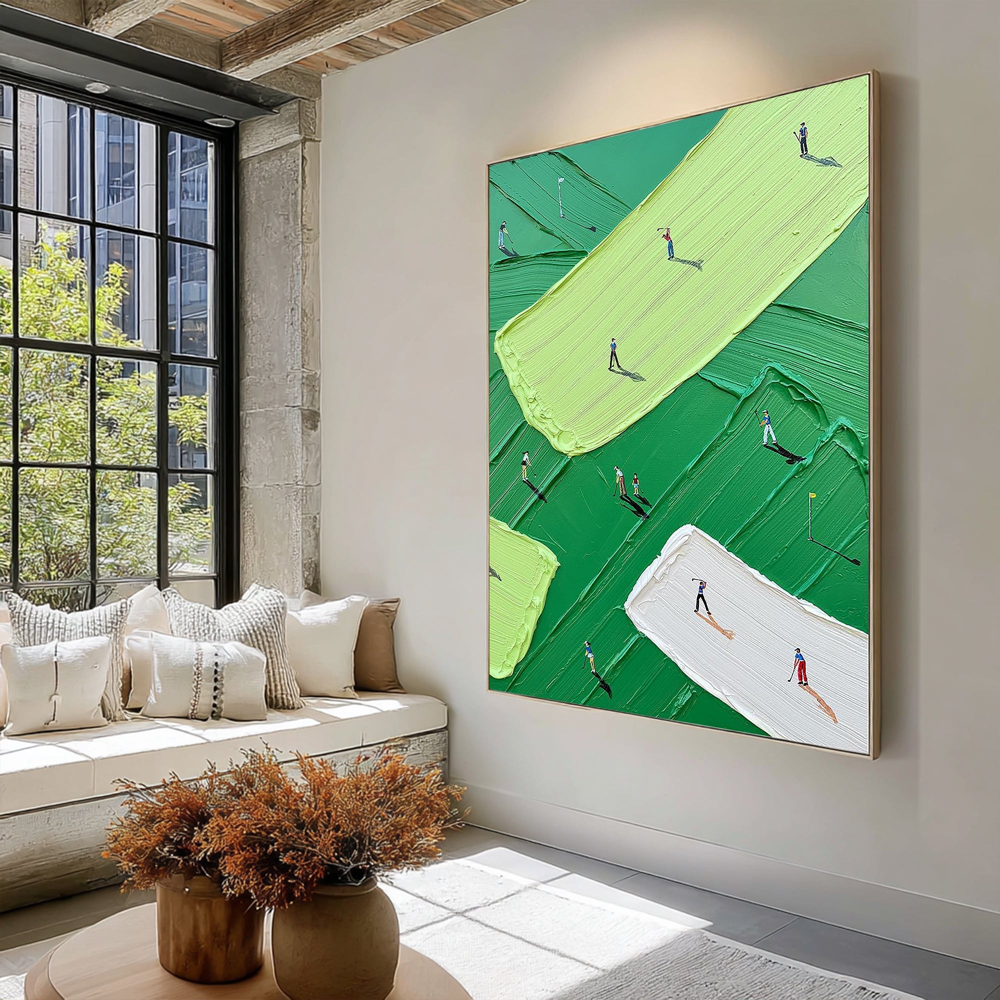 Green Fairway – Hand-Painted Minimalist Golf Course Athletes Sport Painting | Contemporary Sport Home Office & Living Room Art