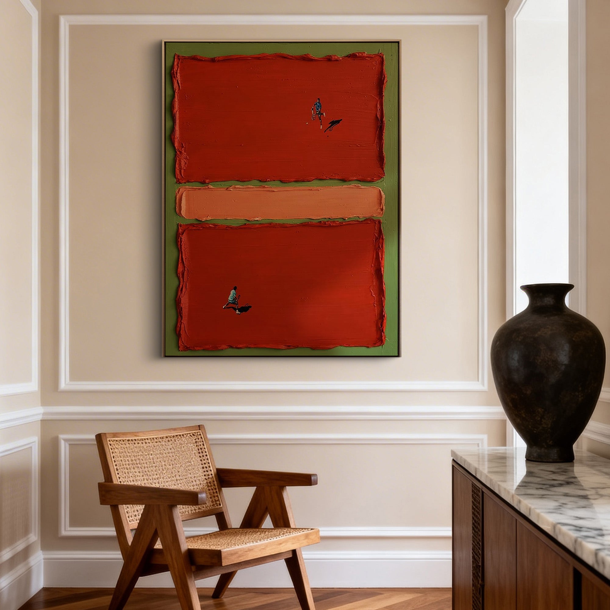 Vivid Race – Heavy Texture Red Block Abstract Portrait Painting | Contemporary Expressionist Living Room & Office Art