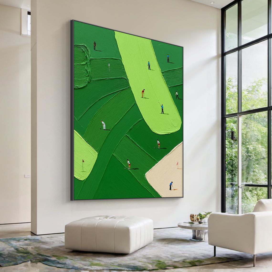 The Green – Minimalist Fairway Relief Texture Painting | Contemporary Sport Home Office & Living Room Art