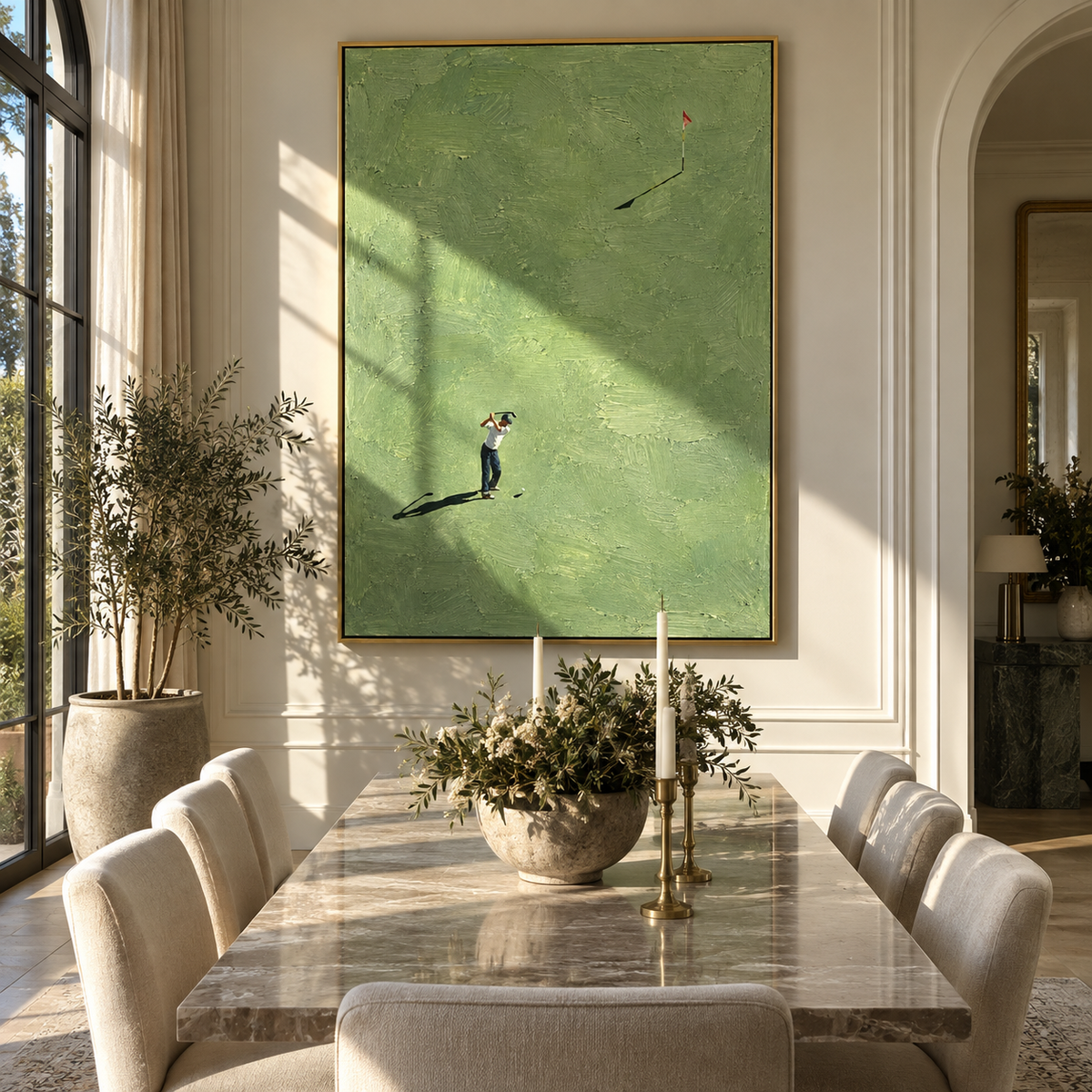 Long Shadow Before Par – green golf wall art displayed in an alternate interior