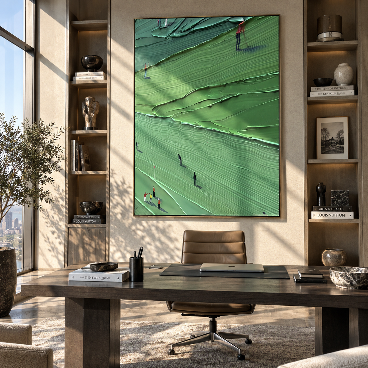 Golfers Across Emerald Ridges with natural materials and decor