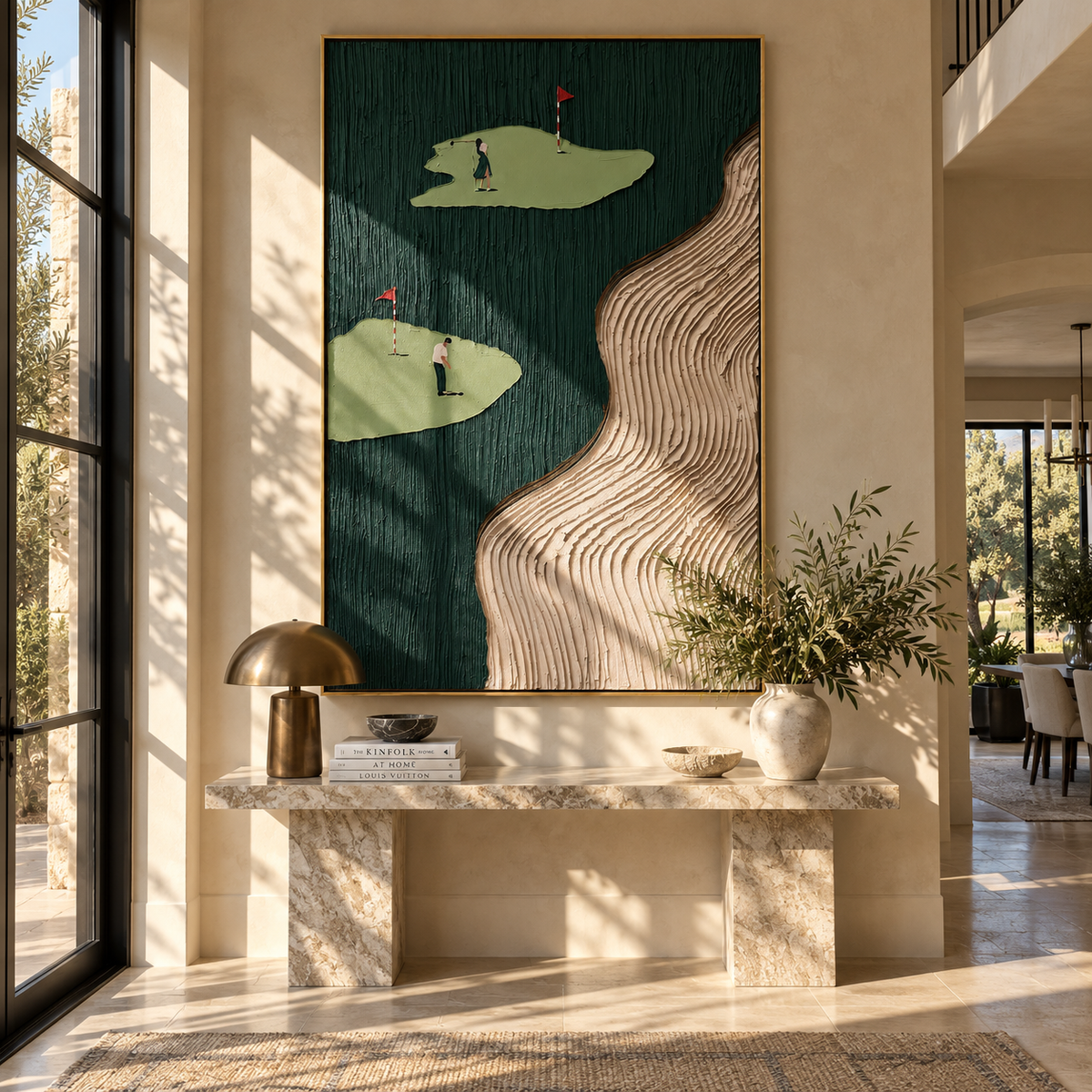 Twin Greens Ivory Current shown above contemporary furnishings