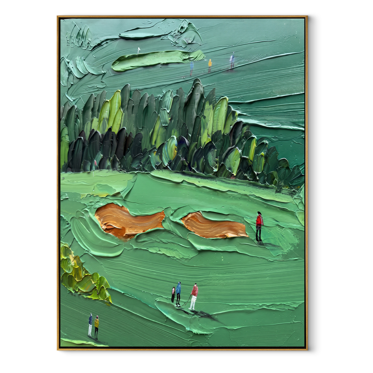 Orange Bunkers Green Current vertical painting in a wood frame on white