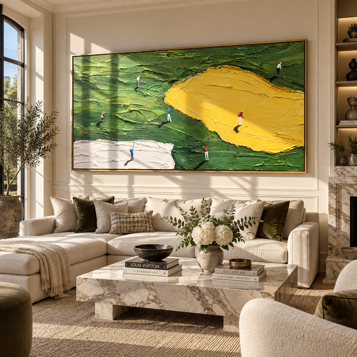 Players Circle Yellow Green wide painting styled as a refined focal point