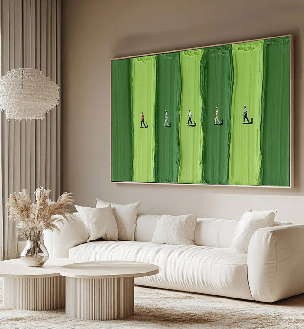 Walking the Green – Modern Golf Fairway Relief Sport Painting | Contemporary Sport Home Office & Living Room Art