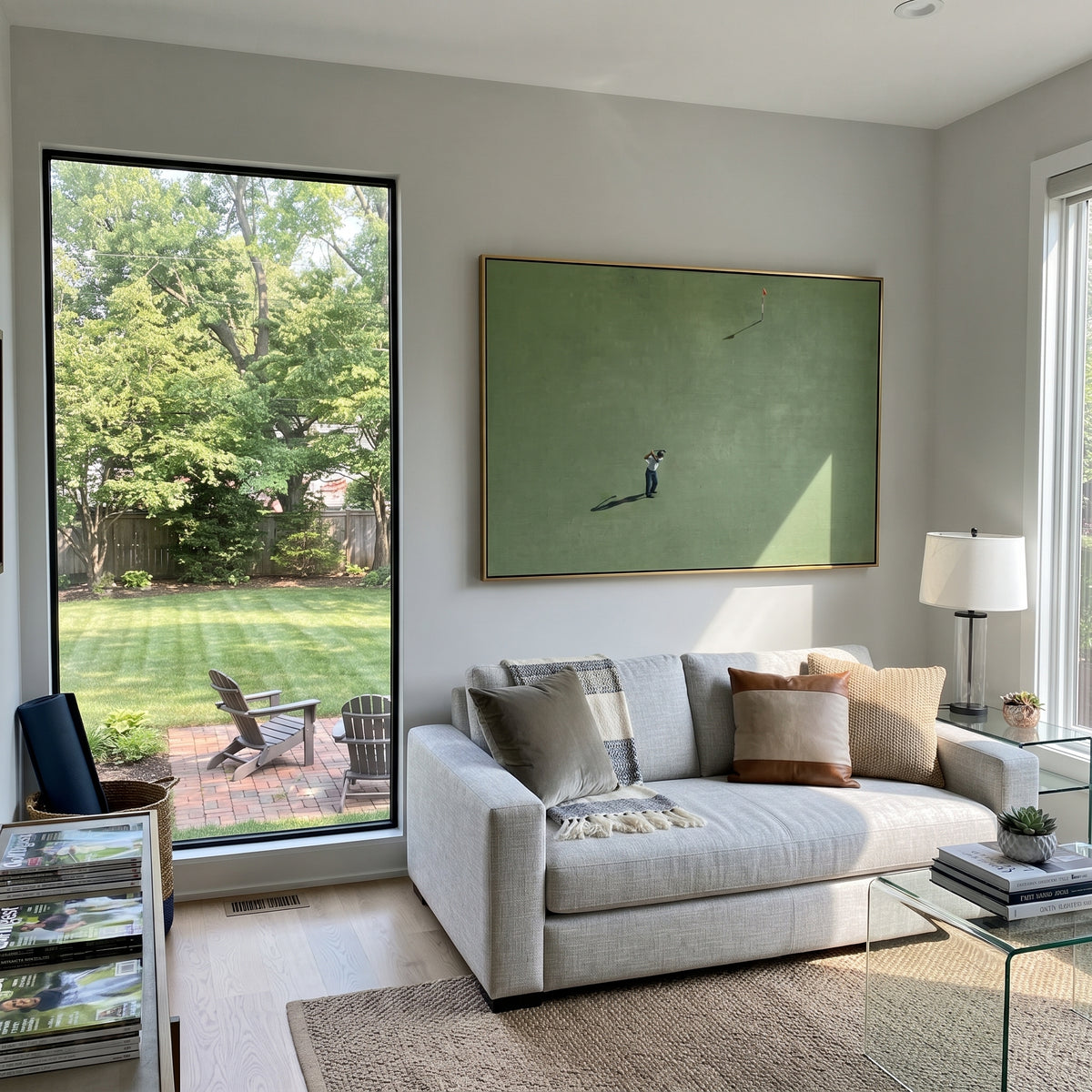 Lone Golfer Open Fairway shown above contemporary furnishings