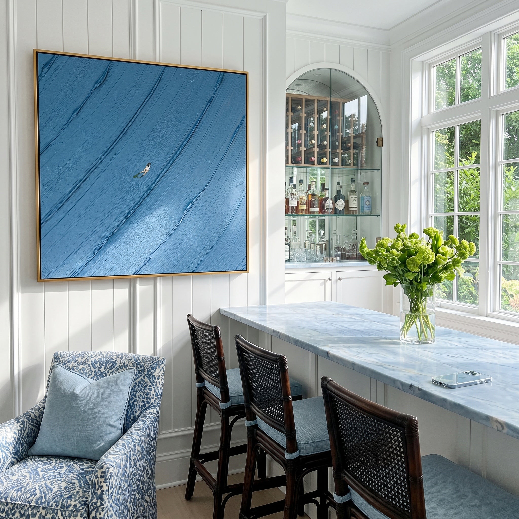 DEEP SEA ECHO – Minimalist Abstract Painting of Deep Ocean Blue | Modern Nordic-style Bedroom Art