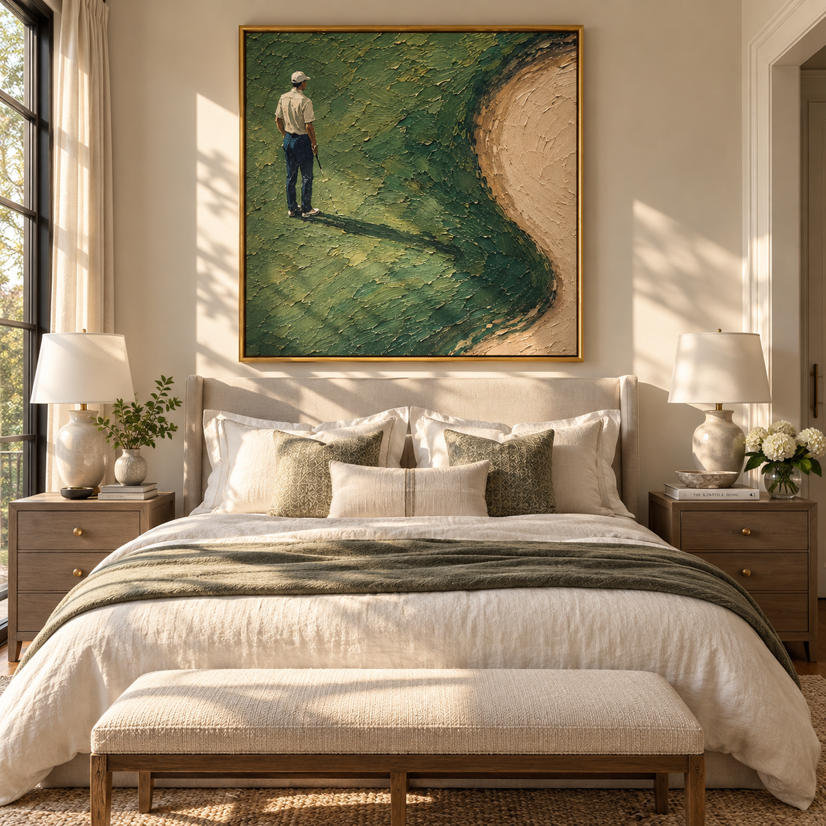 Golfer Beside Sand Bend displayed in a styled interior