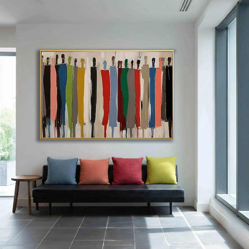 Collective Spirit – Hand-Painted Multicolored Abstract Crowd Portrait Painting | Bold Expressionist Living Room & Dining Room Art
