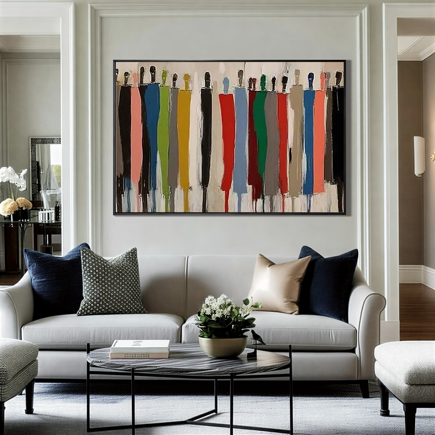 Collective Spirit – Hand-Painted Multicolored Abstract Crowd Portrait Painting | Bold Expressionist Living Room & Dining Room Art