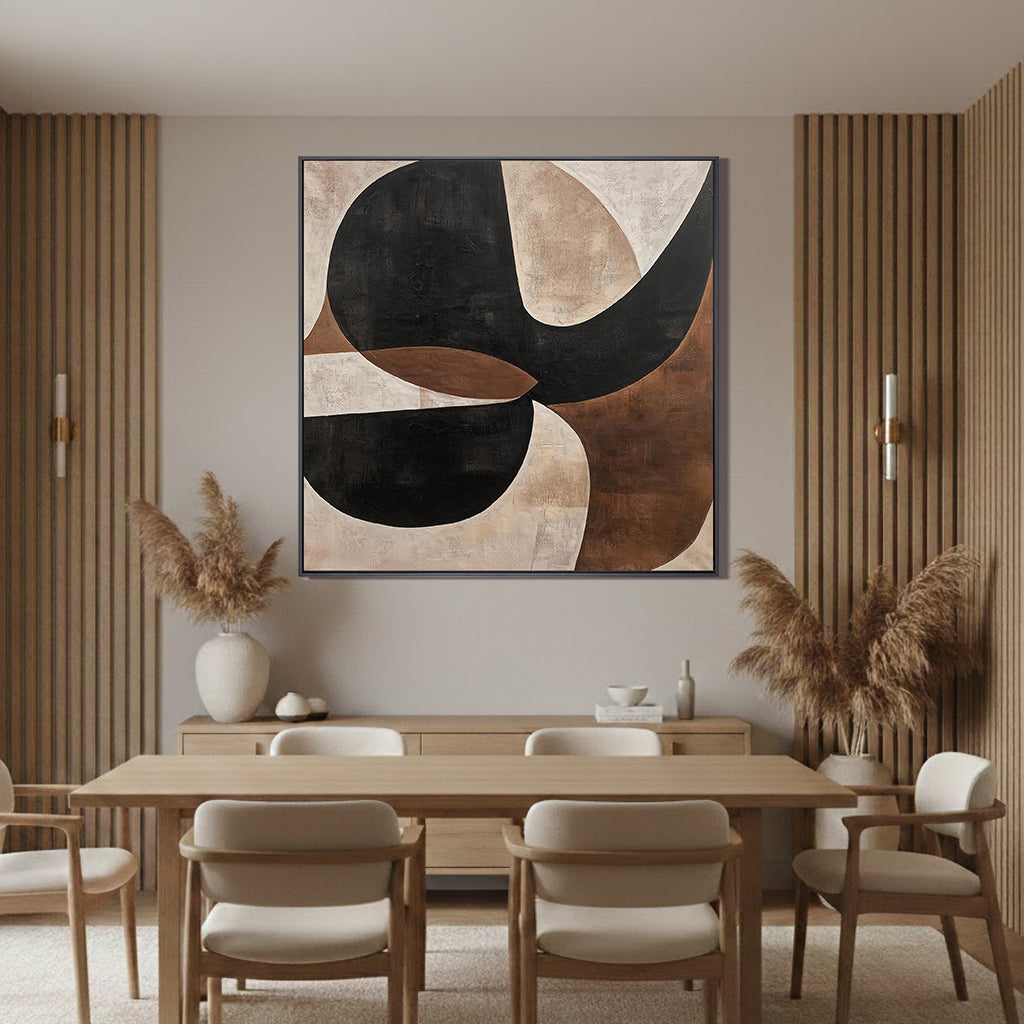 Mid-century Structure – Hand-Painted Black and Bronze Geometric Arches Abstract Painting | Modern Abstract Living Room & Office Art