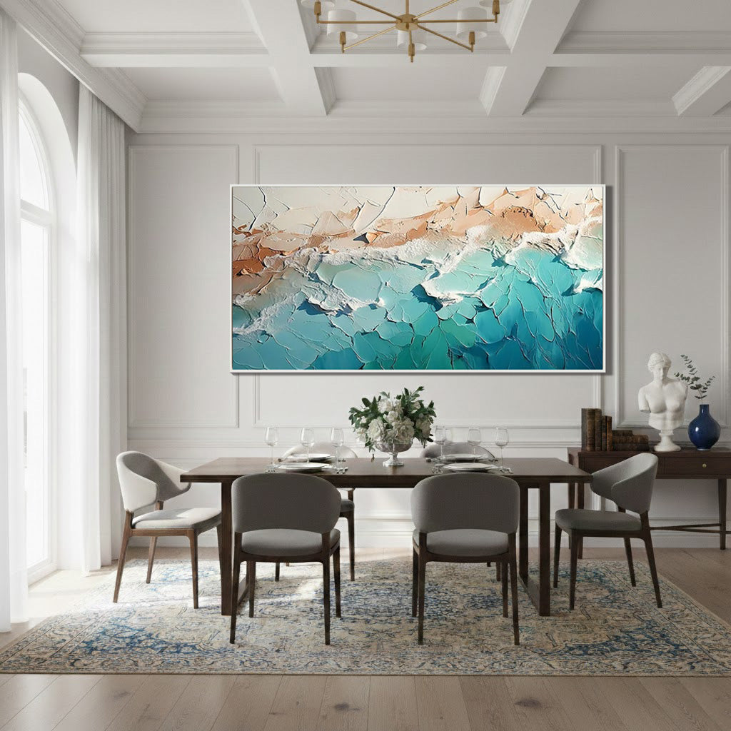 EMERALD COAST: Texture Wall Art, Hand-Painted Horizontal Emerald Green and Sand Plaster Relief 3D Heavy Texture Studio Art