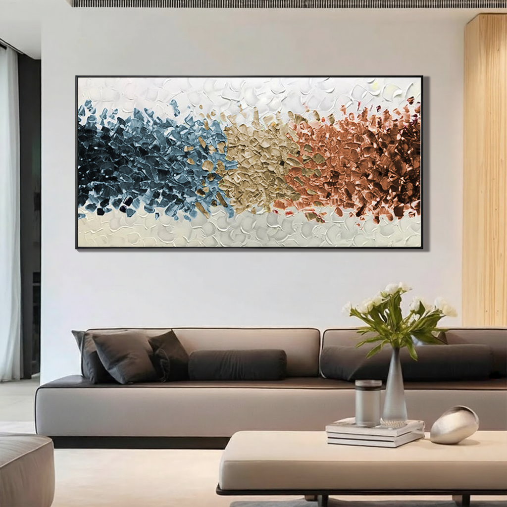 Tricolor Rhythm – Modern Abstract 3D Palette Knife Mixed Media Texture Painting | Modern Abstract Living Room & Office Art