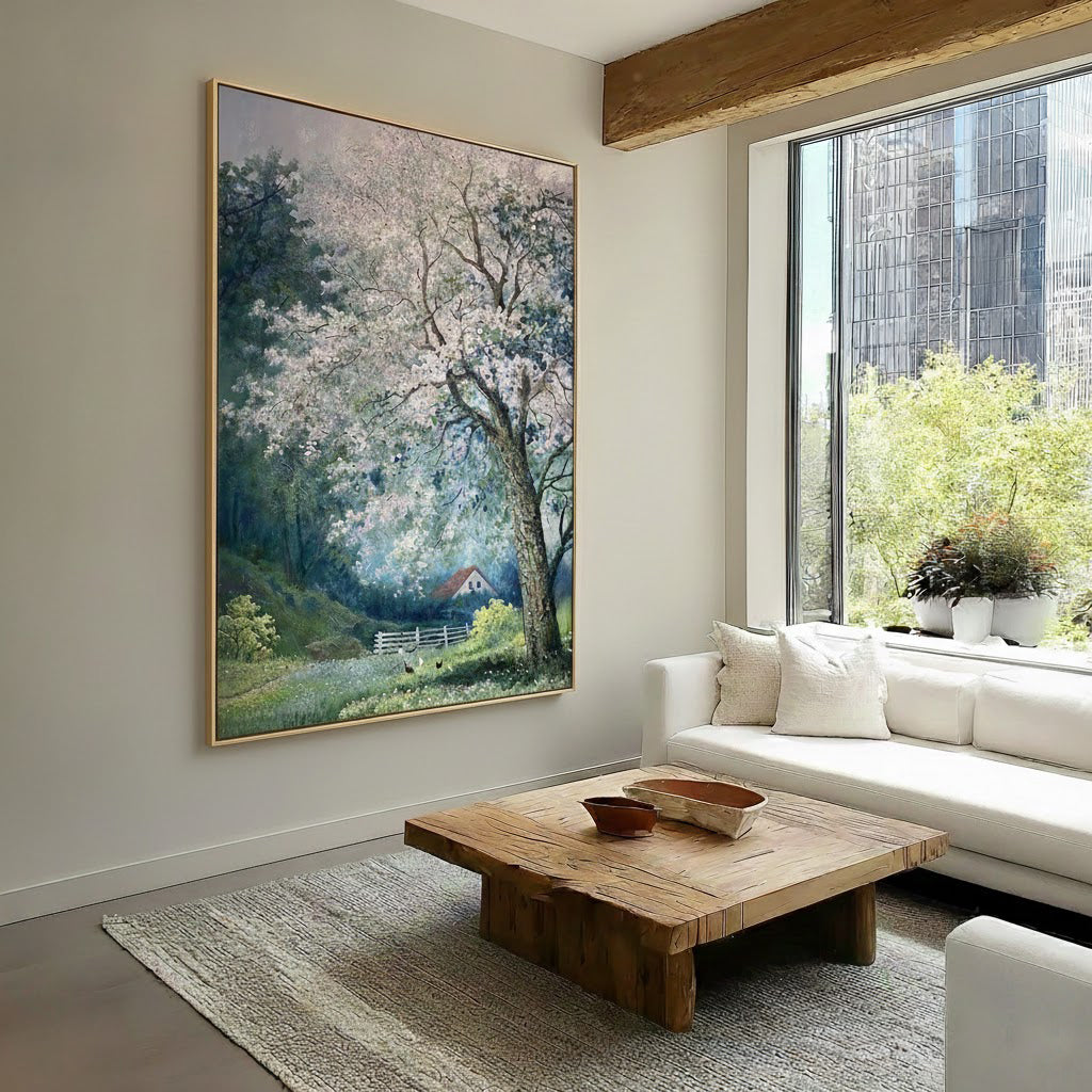 Spring Pastoral – Impressionist Flowers and Cottage Landscapes Painting | Rustic-Style Bedroom Art