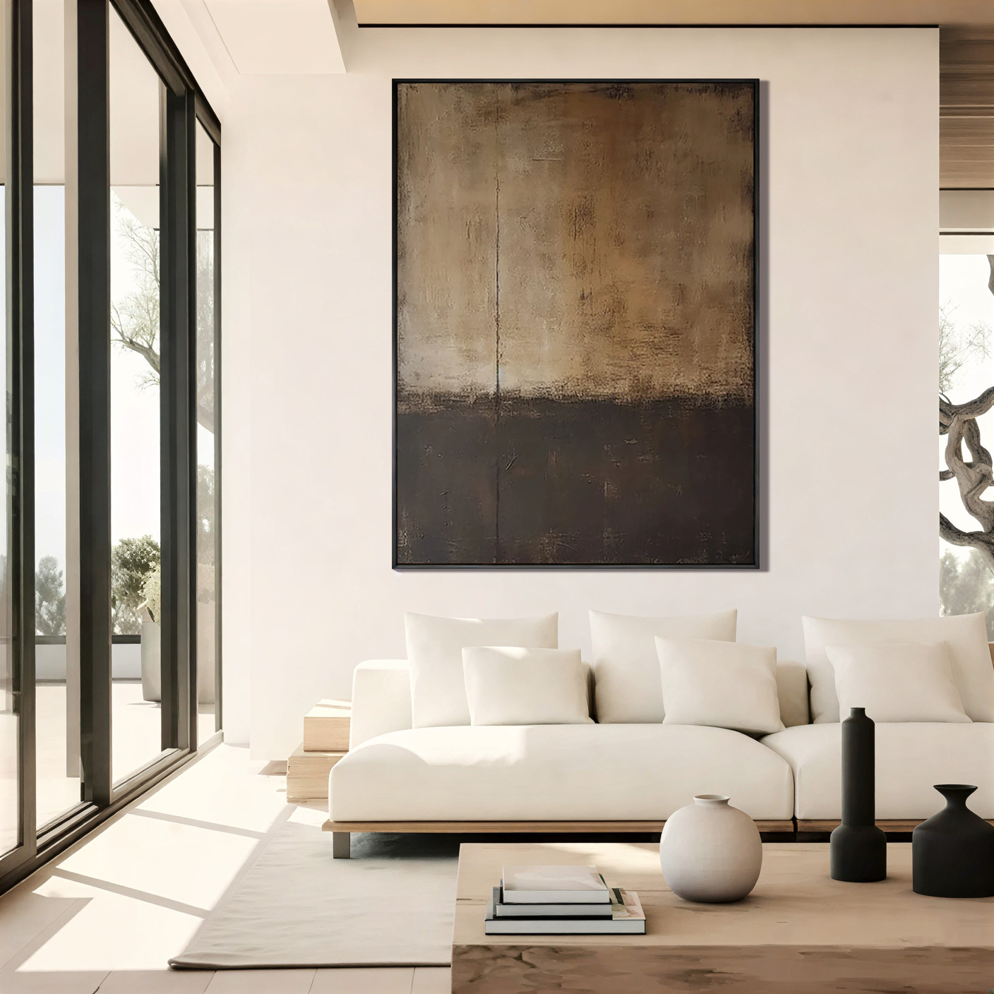 Echoes of Time – Wabi-Sabi Earthy Brown Abstract Painting | Minimalist Vertical Canvas Entryway Art