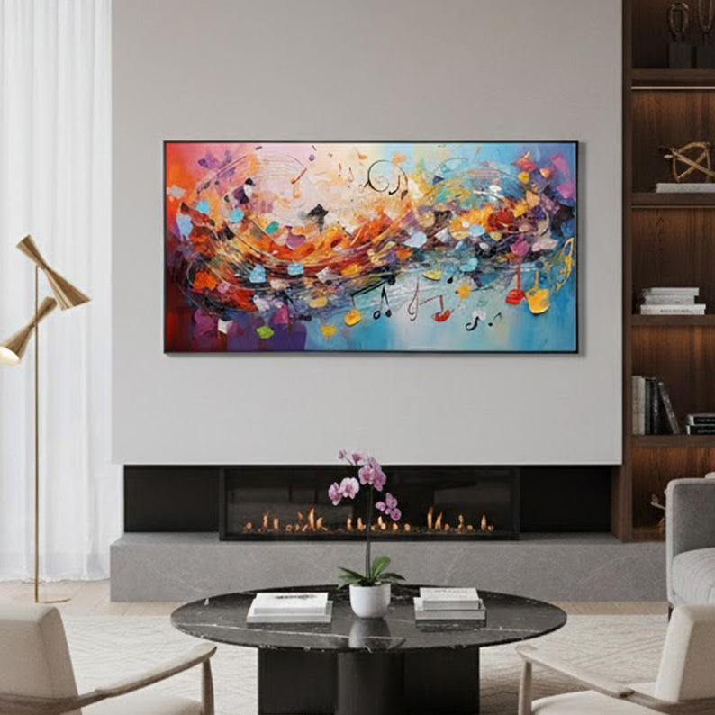 Melodic Energy – Hand-Painted Vibrant Multicolored Musical Rhythm Abstract 3D Impasto Palette Knife Texture Painting | Bold Abstract Palette Knife Living Room Art