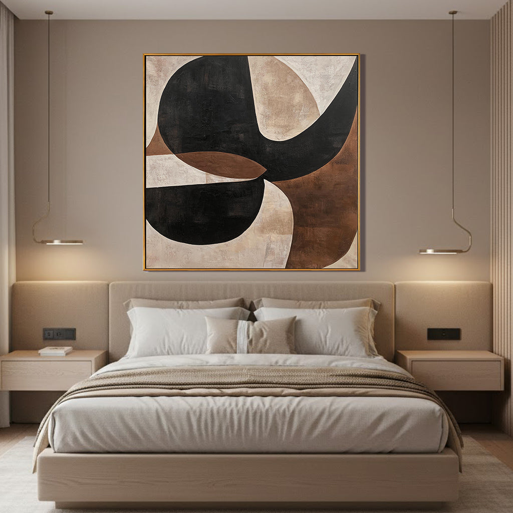 Mid-century Structure – Hand-Painted Black and Bronze Geometric Arches Abstract Painting | Modern Abstract Living Room & Office Art