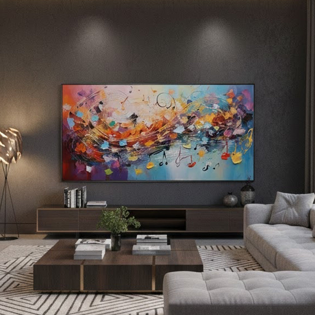 Melodic Energy – Hand-Painted Vibrant Multicolored Musical Rhythm Abstract 3D Impasto Palette Knife Texture Painting | Bold Abstract Palette Knife Living Room Art
