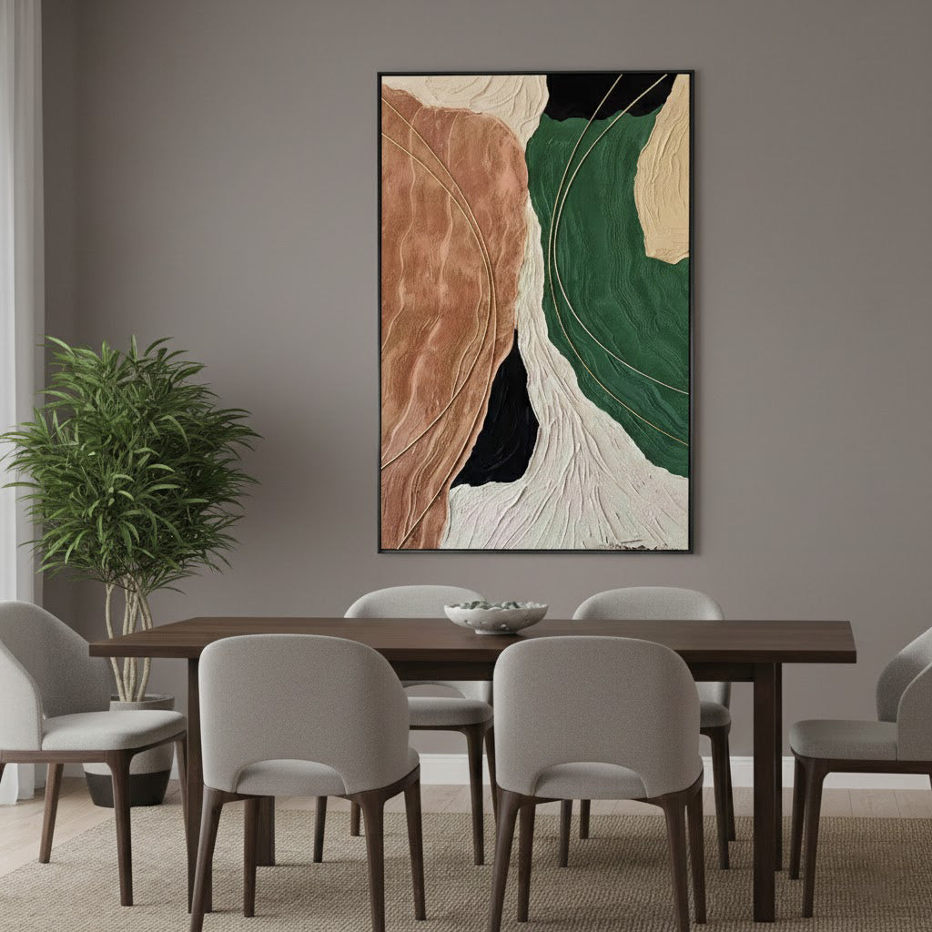 Terra Rhythm – Mid-Century Modern Green and Terracotta Painting | Abstract Textured Living Room Art
