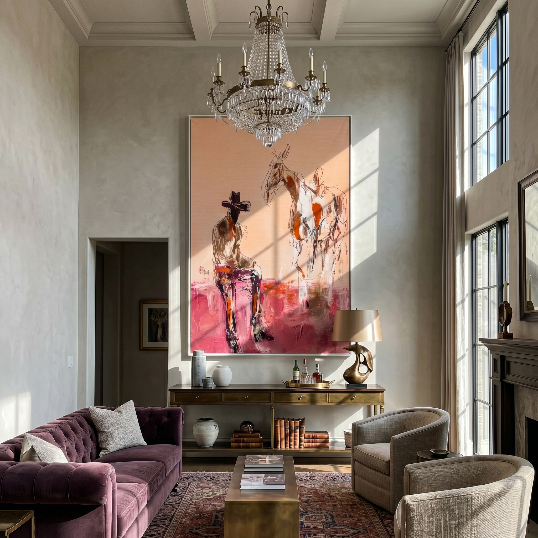 Dust Trail – Western Cowboy & Pinto Horse Painting | Vintage Americana Vertical Art