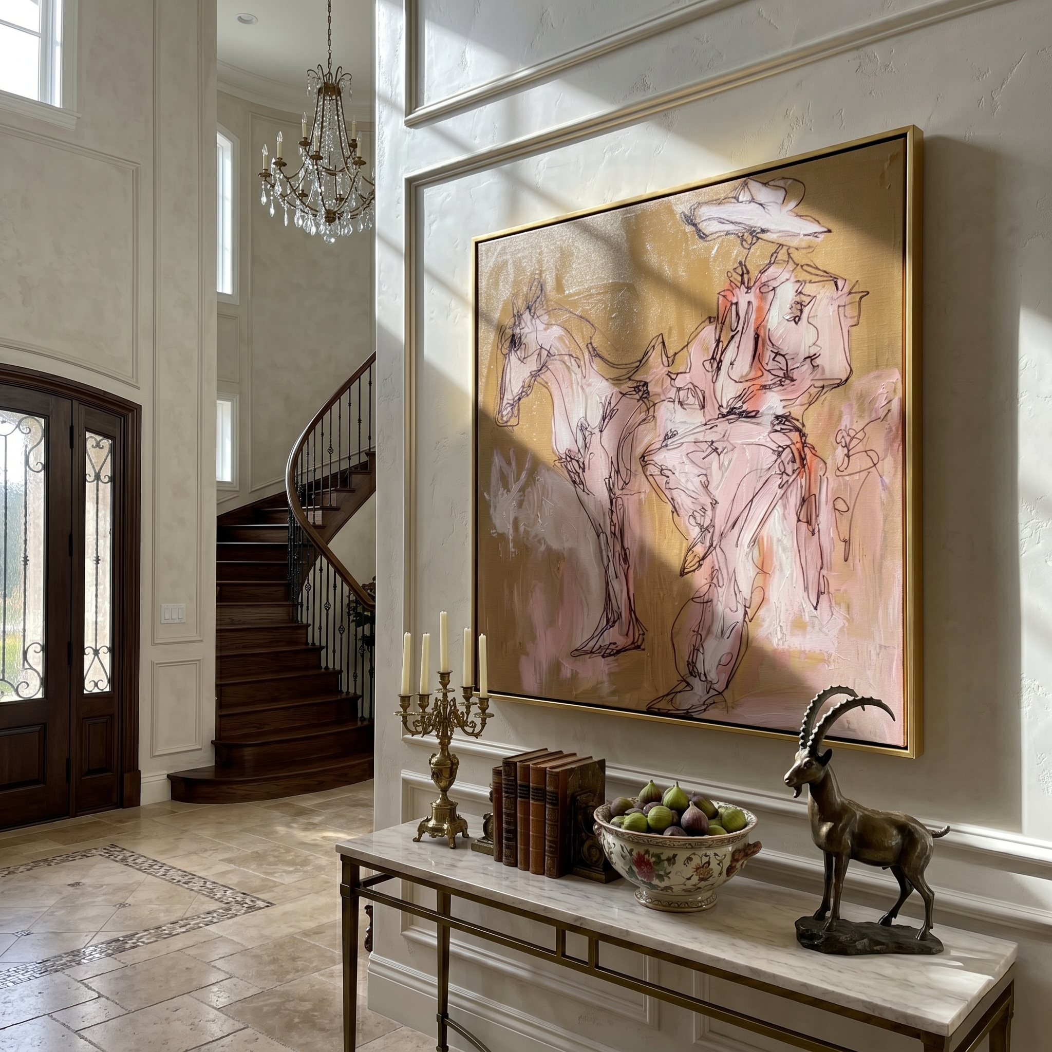 Open Range – Line Art Cowboy on Horseback Painting | Vintage Americana Square Art