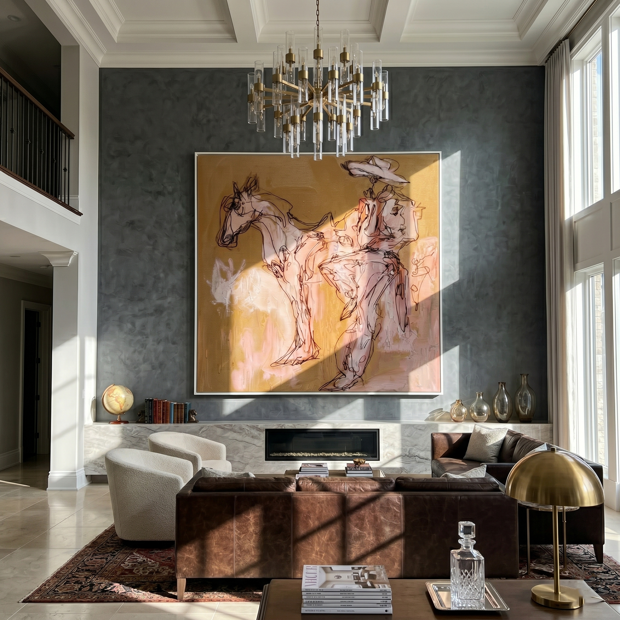 Open Range – Line Art Cowboy on Horseback Painting | Vintage Americana Square Art