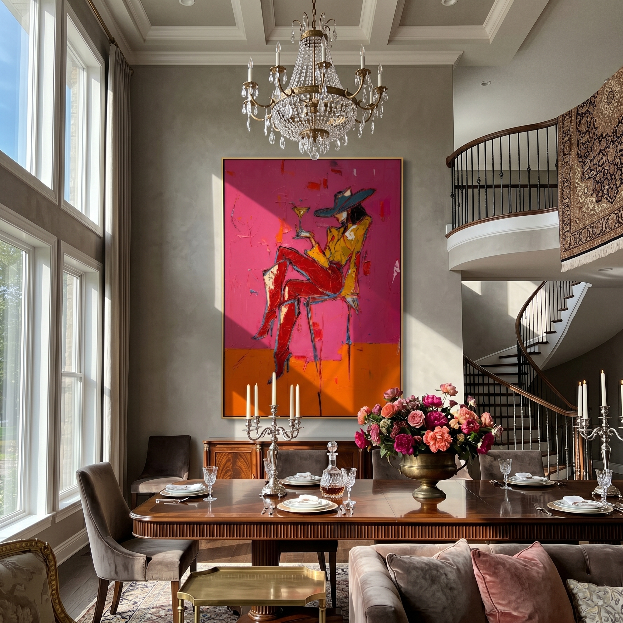 Magenta Hour – Woman with Cocktail Portrait Painting | Vintage Americana Vertical Art