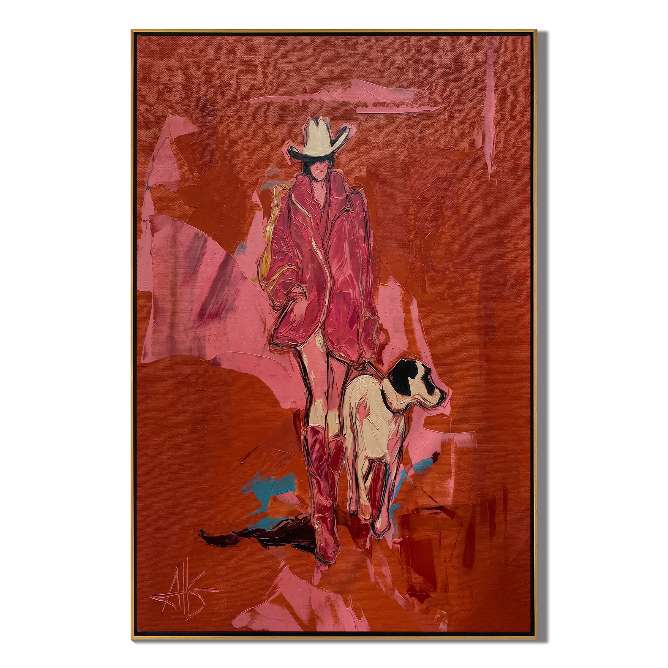Best Companion – Cowgirl with White Dog Painting | Vintage Americana Vertical Art