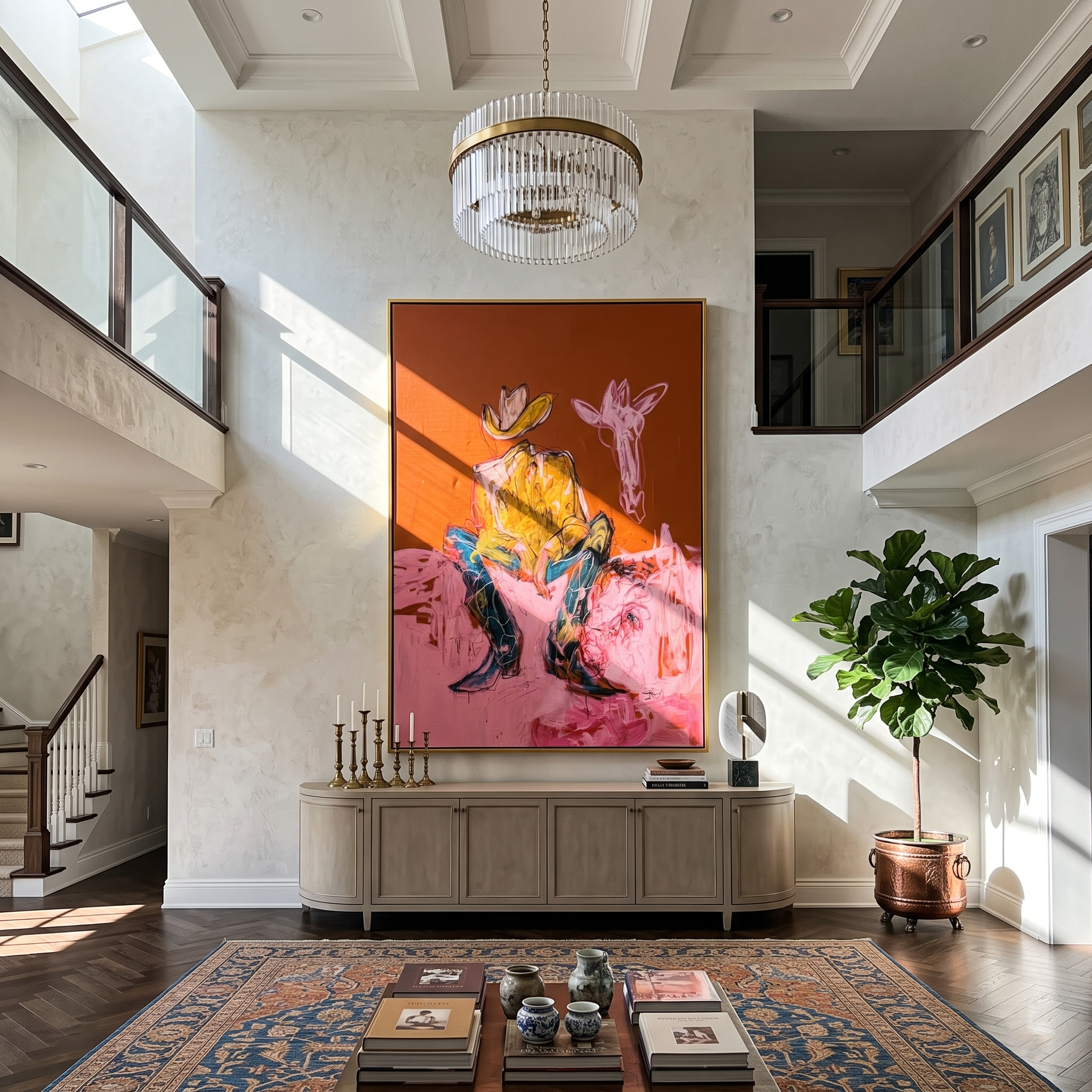 Long Neck Wanderer – Cowboy & Giraffe Painting | Vintage Americana Vertical Art