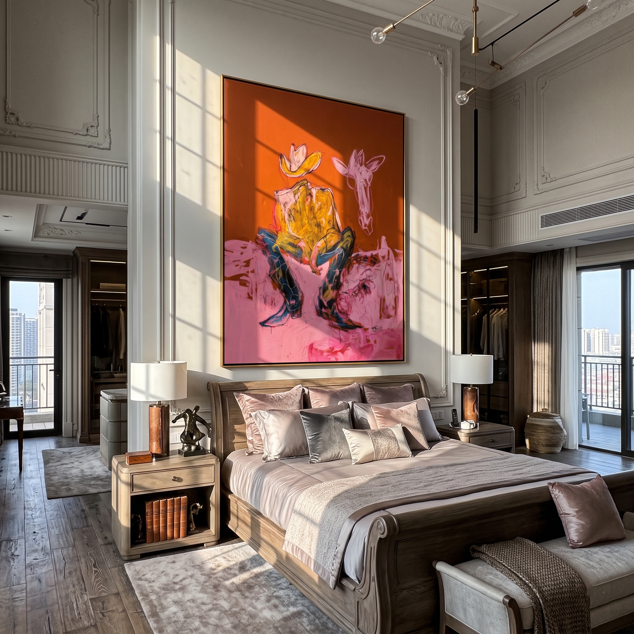 Long Neck Wanderer – Cowboy & Giraffe Painting | Vintage Americana Vertical Art