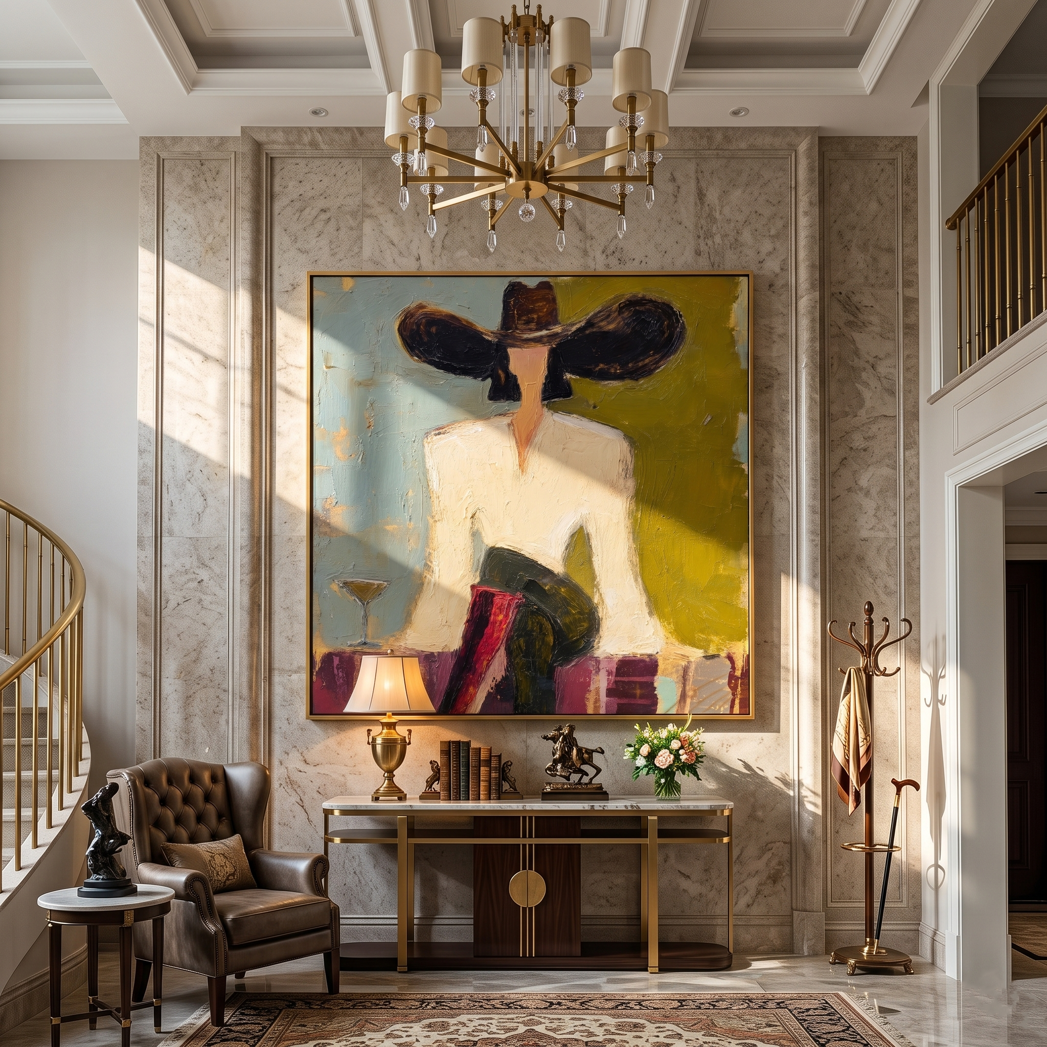 Black Brim Cocktail – Woman in Hat with Martini Painting | Vintage Americana Square Art