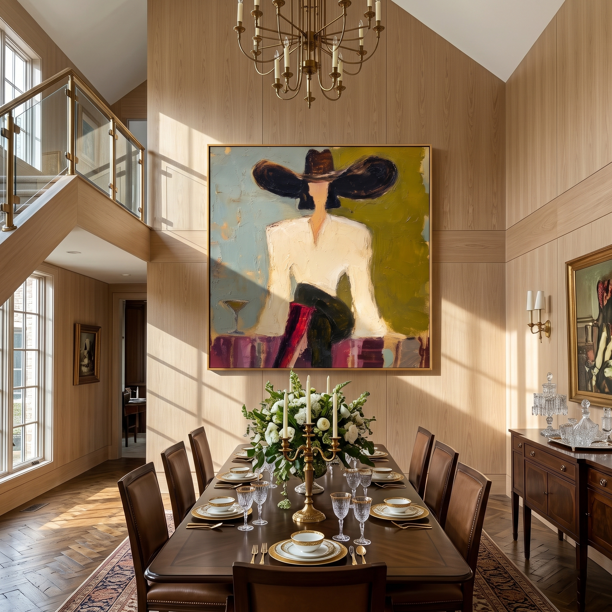 Black Brim Cocktail – Woman in Hat with Martini Painting | Vintage Americana Square Art