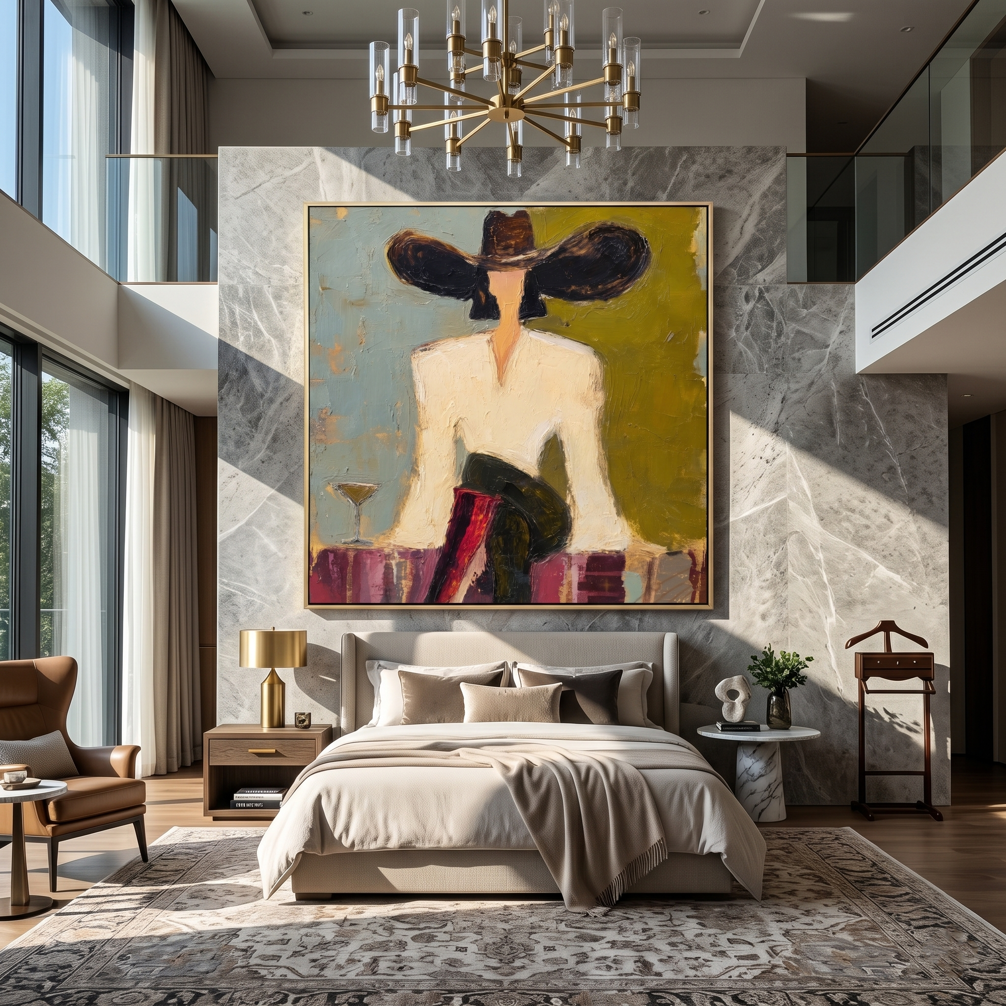 Black Brim Cocktail – Woman in Hat with Martini Painting | Vintage Americana Square Art
