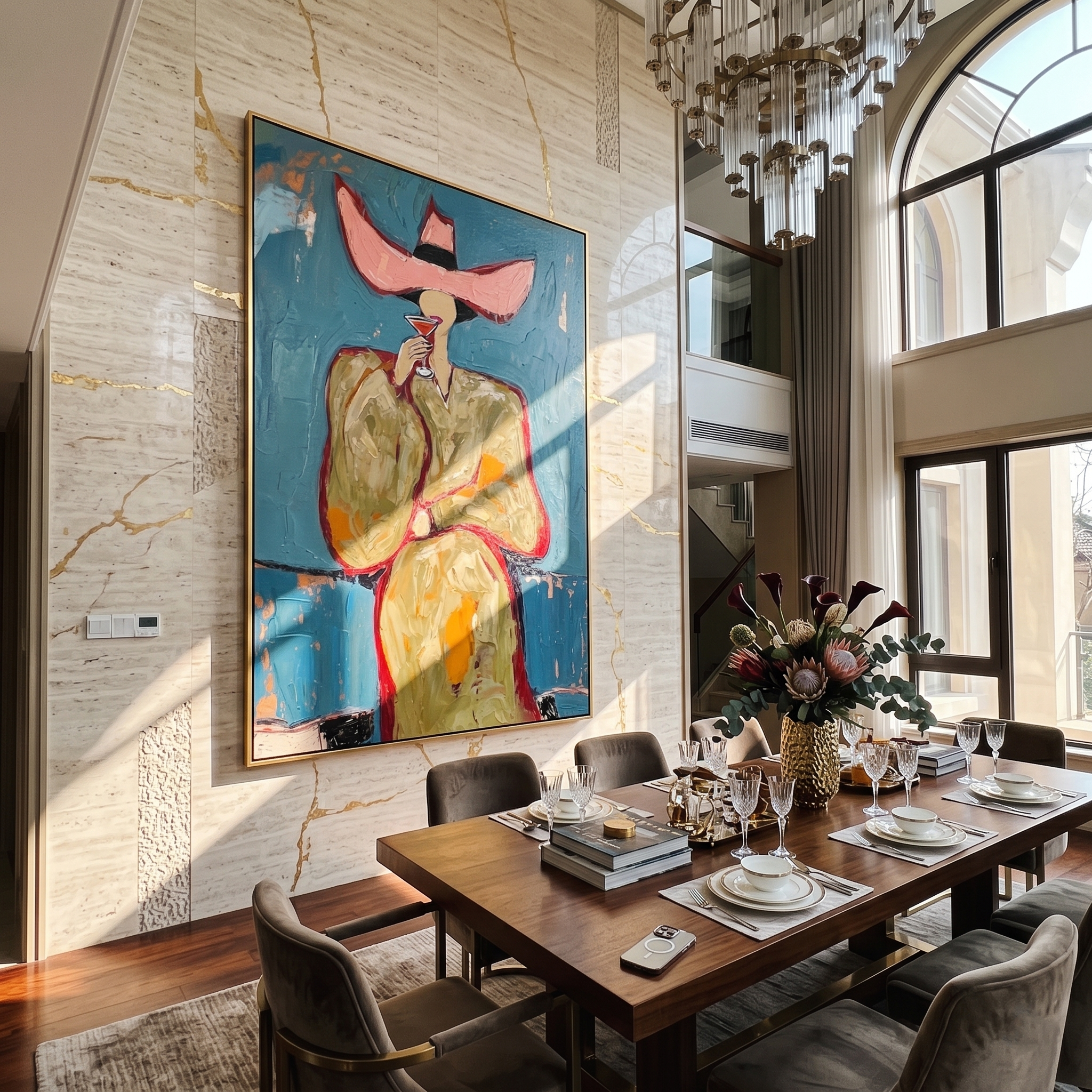Blush Sip – Woman in Pink Hat with Martini Painting | Vintage Americana Vertical Art