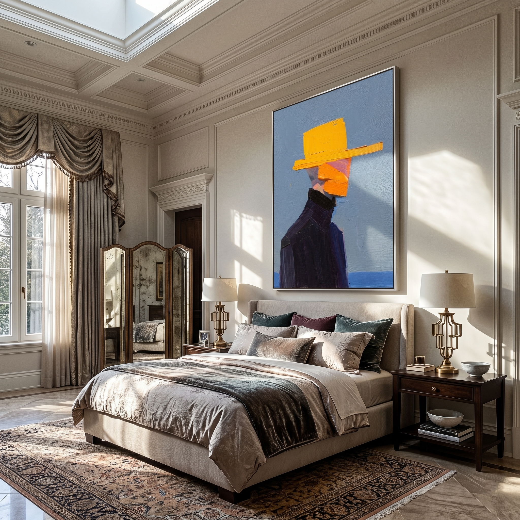 Yellow Crown – Faceless Figure in Sombrero Painting | Vintage Americana Vertical Art