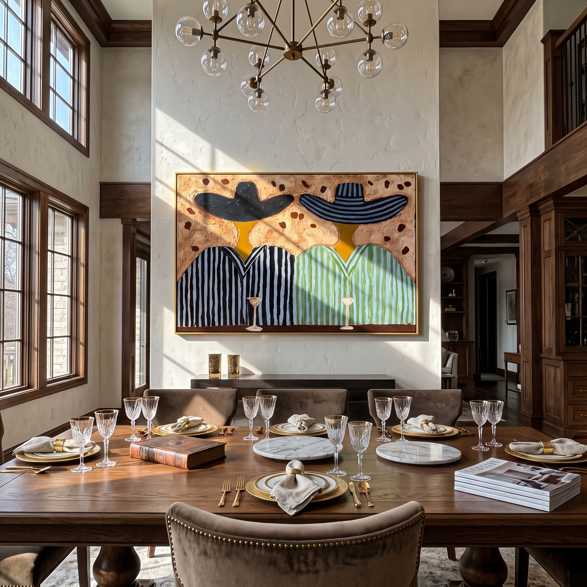 Last Round – Two Sombrero Figures at the Bar Painting | Vintage Americana Horizontal Art