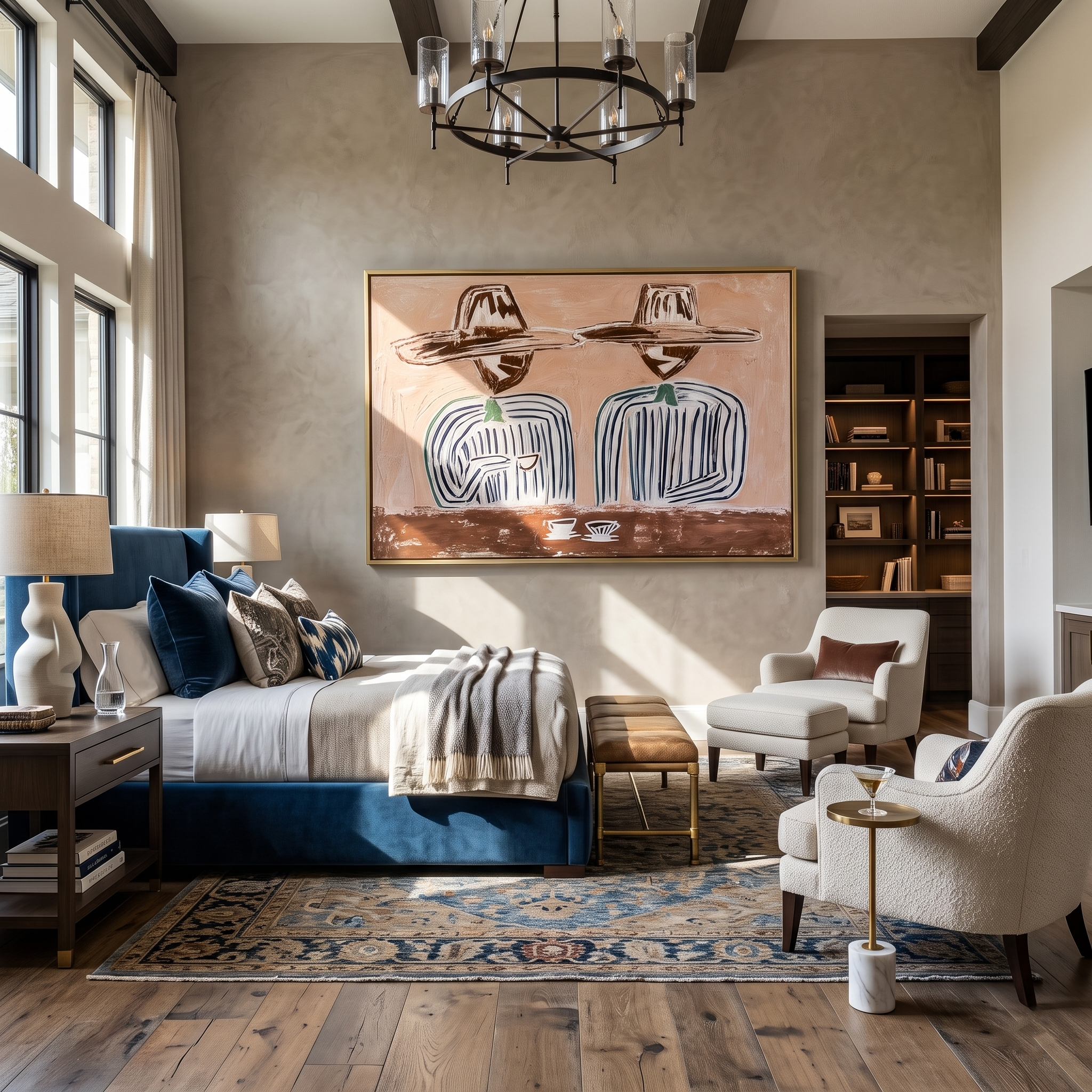 Morning Ritual – Two Figures from Behind with Coffee Painting | Vintage Americana Horizontal Art